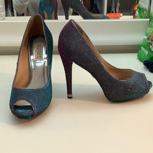 Badgley Mischka blue and purple/pink sparkly shoe
